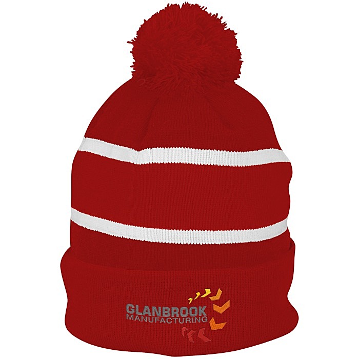 Custom Striped Pom Pom Cuffed Toque