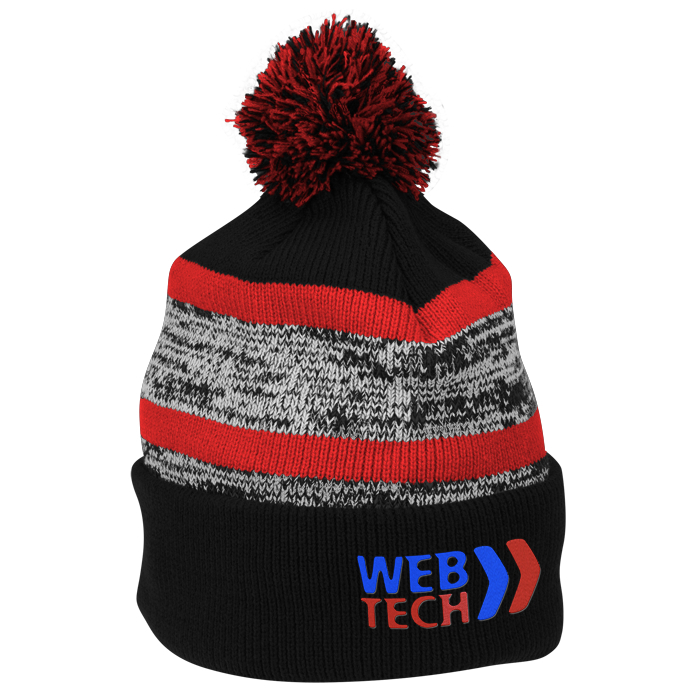 Custom Melange Striped Pom Pom Cuffed Toque