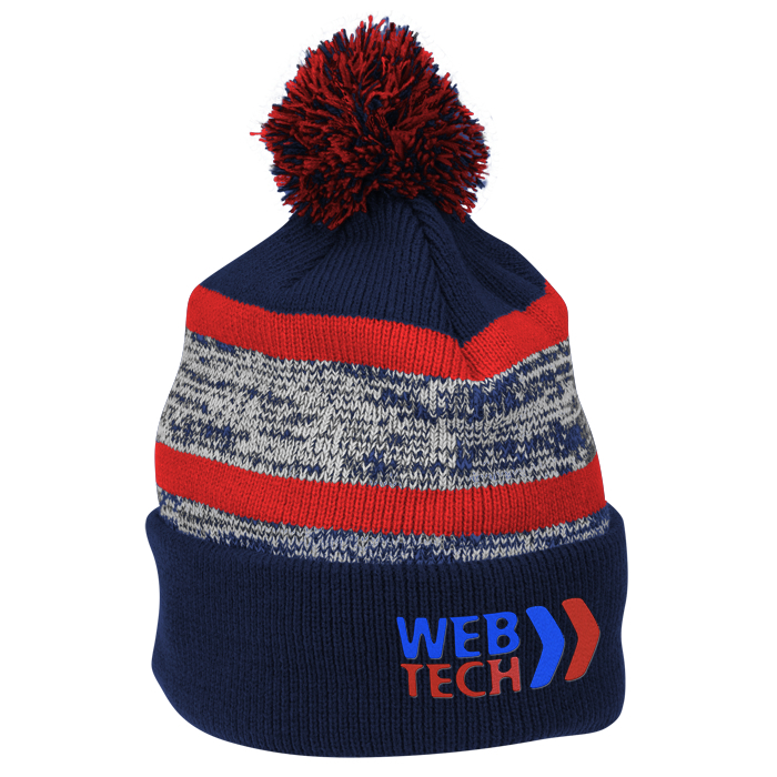 Custom Melange Striped Pom Pom Cuffed Toque