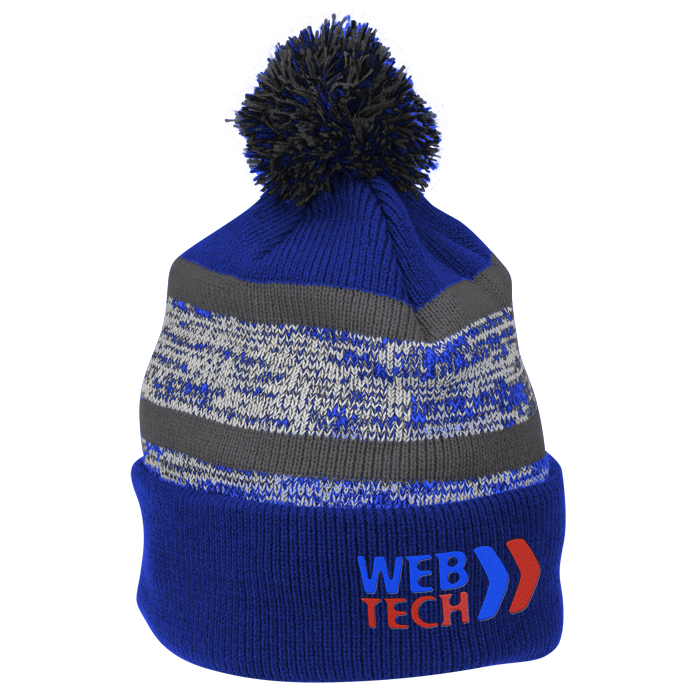 Custom Melange Striped Pom Pom Cuffed Toque