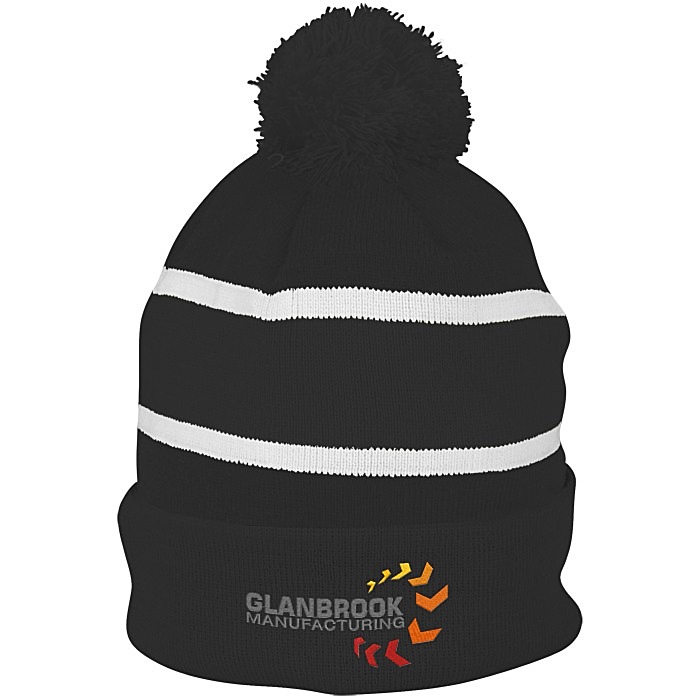 Custom Striped Pom Pom Cuffed Toque - 24 hr