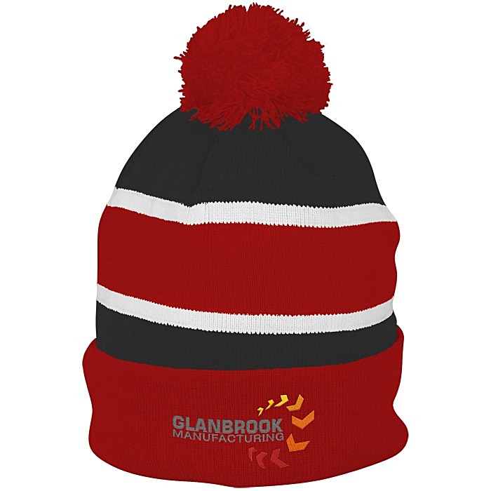 Custom Striped Pom Pom Cuffed Toque - 24 hr