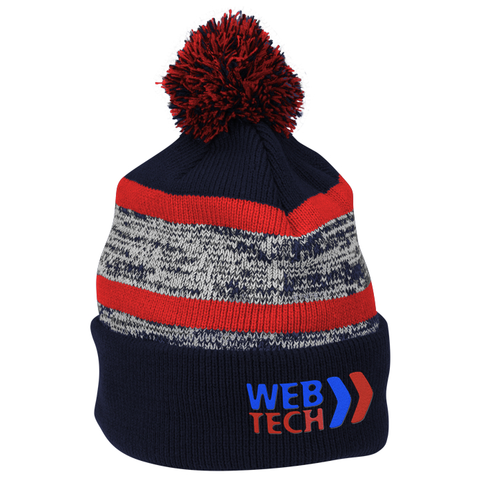 Custom Melange Striped Pom Pom Cuffed Toque - 24 hr