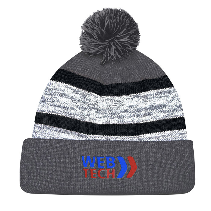 Custom Melange Striped Pom Pom Cuffed Toque - 24 hr