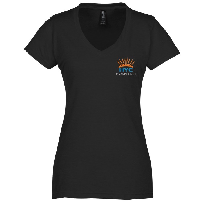 Custom M&O Fine Blend V-Neck T-Shirt - Ladies' - Embroidered