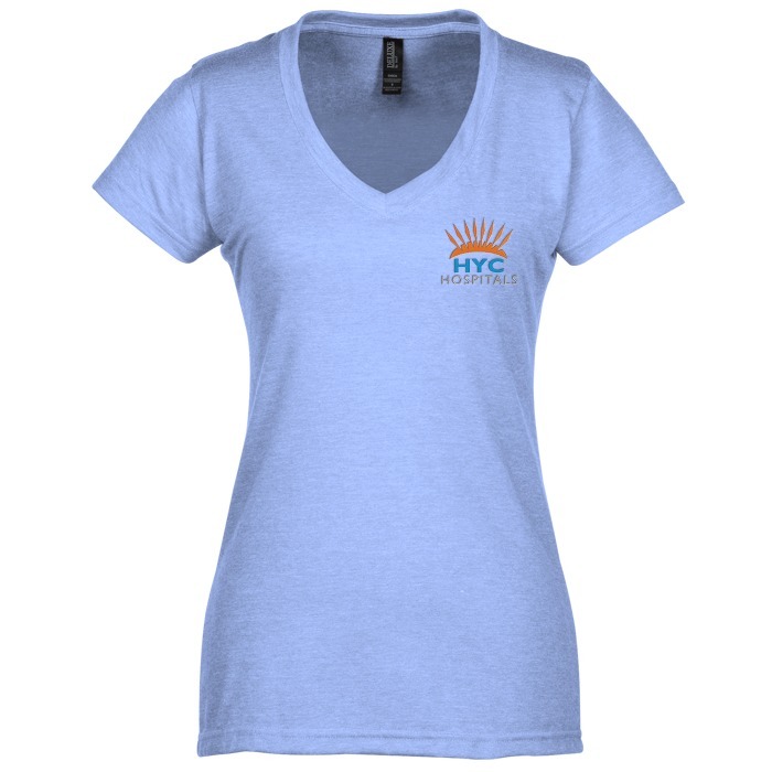 Custom M&O Fine Blend V-Neck T-Shirt - Ladies' - Embroidered