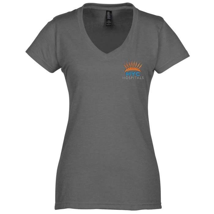 Custom M&O Fine Blend V-Neck T-Shirt - Ladies' - Embroidered