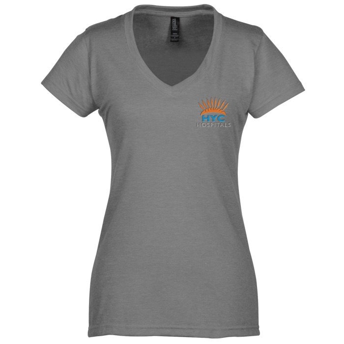 Custom M&O Fine Blend V-Neck T-Shirt - Ladies' - Embroidered