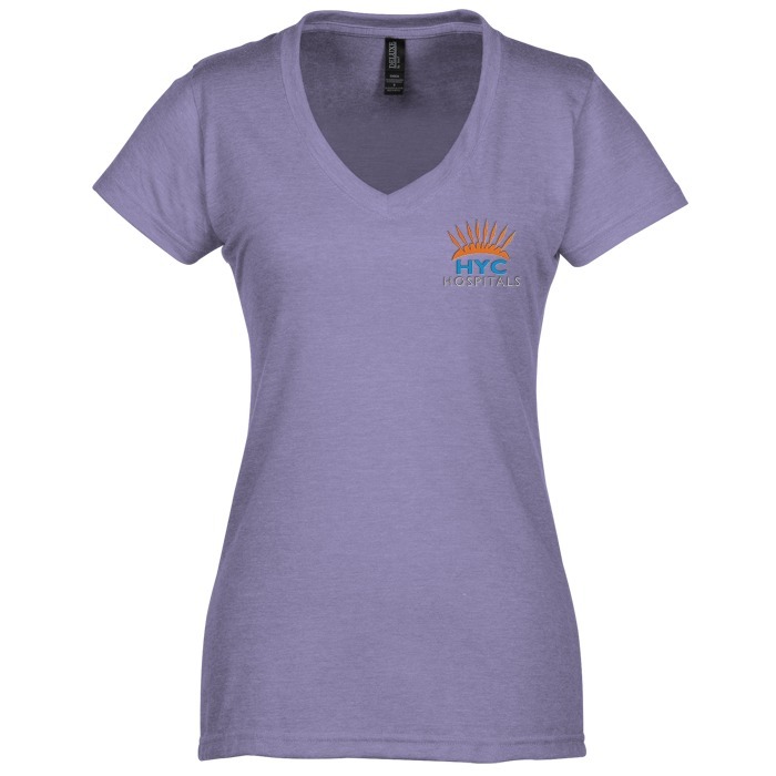 Custom M&O Fine Blend V-Neck T-Shirt - Ladies' - Embroidered