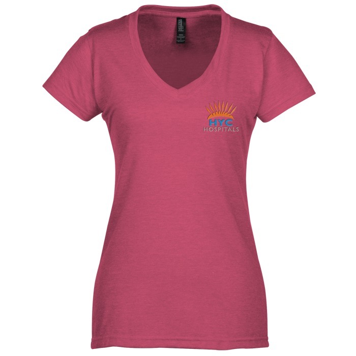 Custom M&O Fine Blend V-Neck T-Shirt - Ladies' - Embroidered