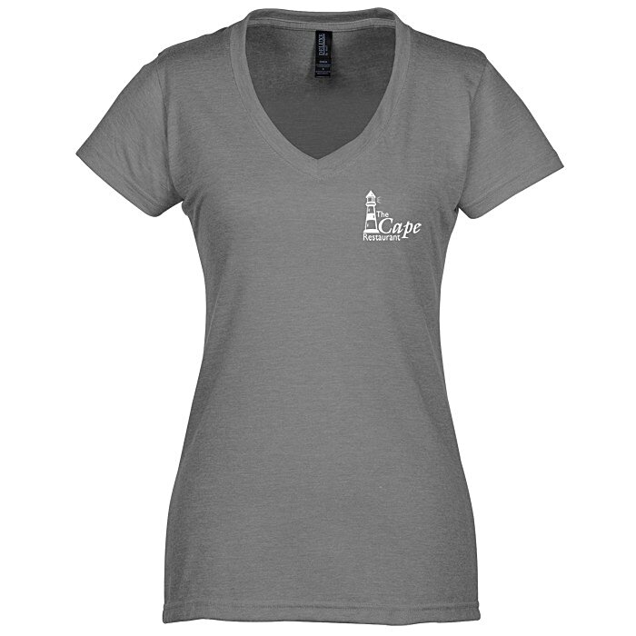 Custom M&O Fine Blend V-Neck T-Shirt - Ladies' - Screen