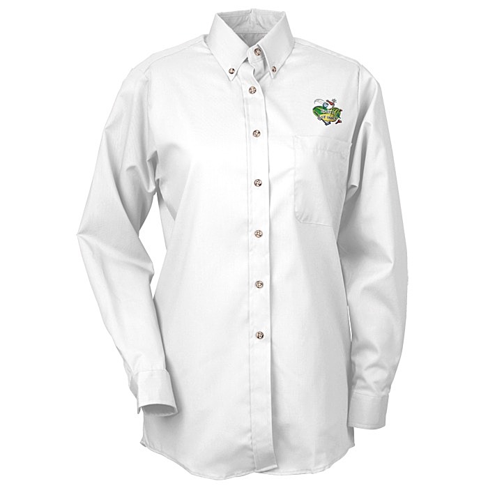Custom Soil Release Button Down Poplin Shirt - Ladies'