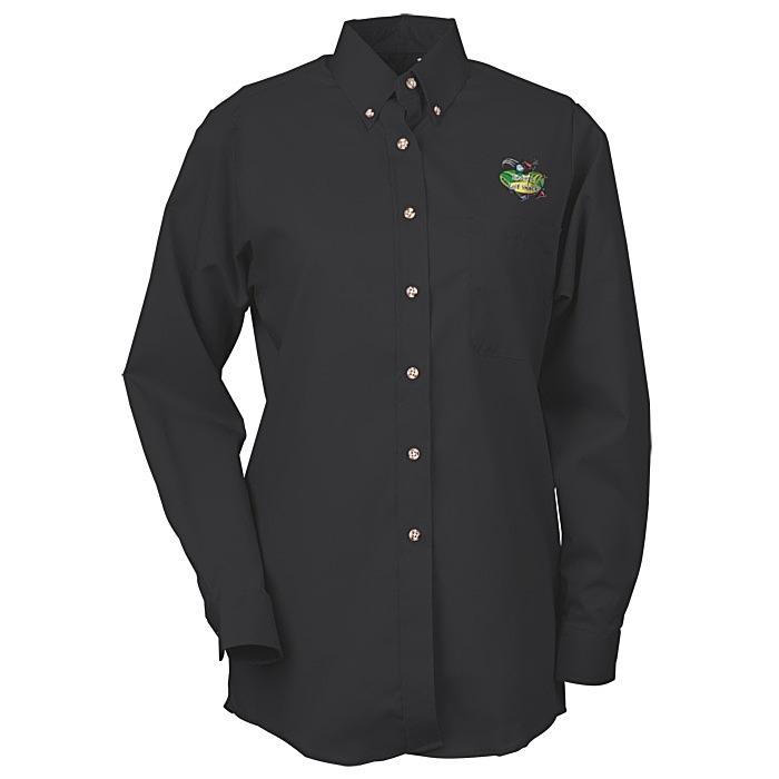 Custom Soil Release Button Down Poplin Shirt - Ladies'