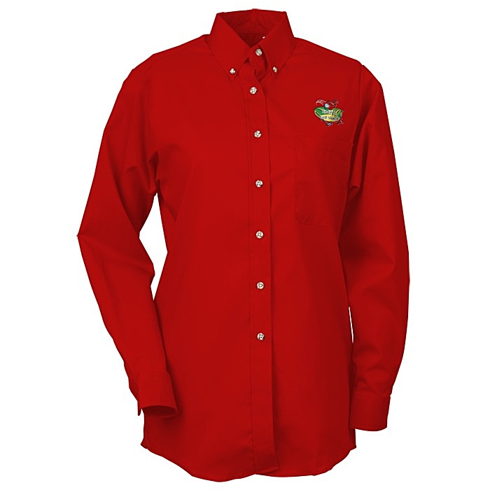 Custom Soil Release Button Down Poplin Shirt - Ladies'