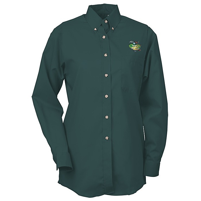 Custom Soil Release Button Down Poplin Shirt - Ladies'