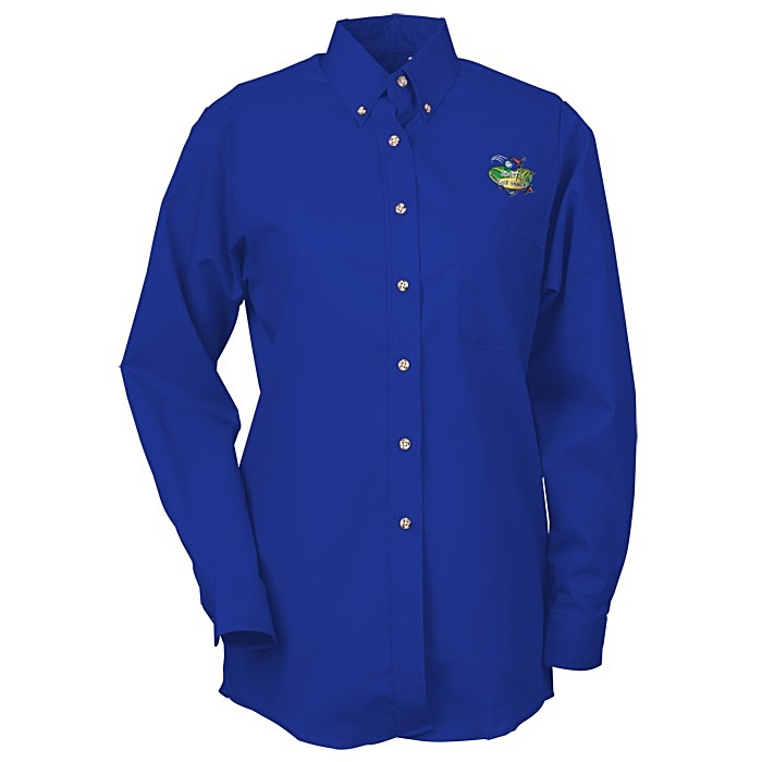 Custom Soil Release Button Down Poplin Shirt - Ladies'