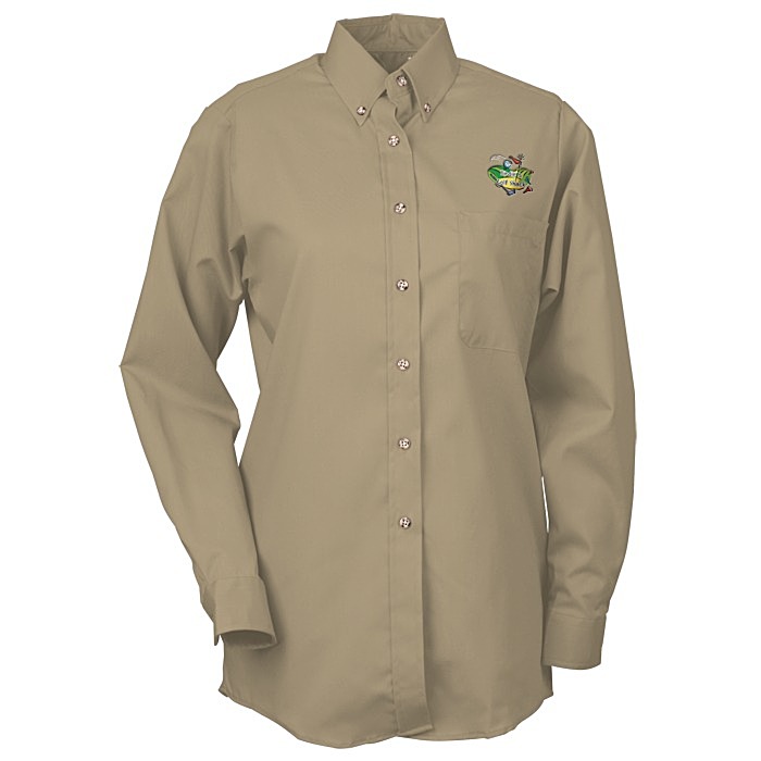 Custom Soil Release Button Down Poplin Shirt - Ladies'
