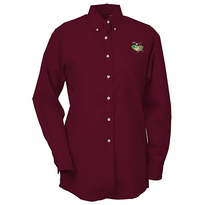 Custom Soil Release Button Down Poplin Shirt - Ladies'
