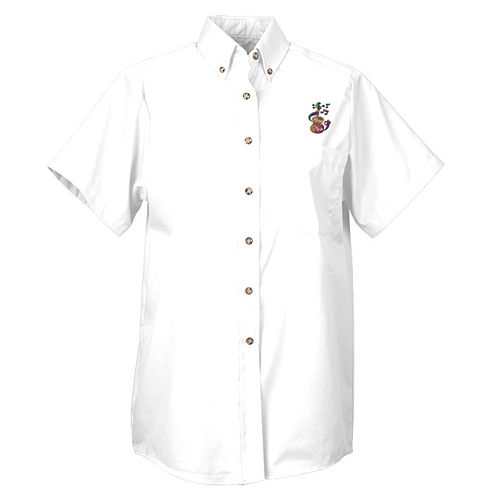 Custom Soil Release Button Down SS Poplin Shirt - Ladies'