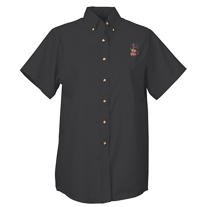 Custom Soil Release Button Down SS Poplin Shirt - Ladies'
