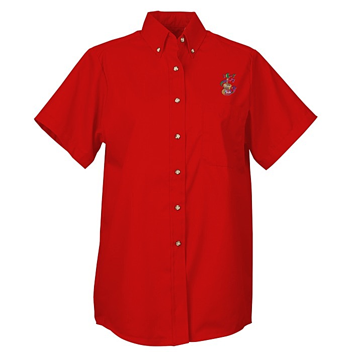 Custom Soil Release Button Down SS Poplin Shirt - Ladies'