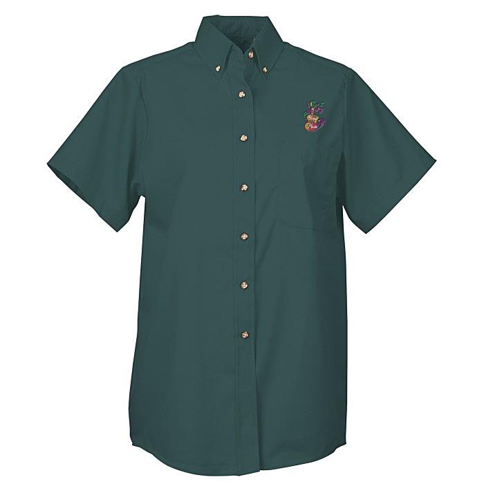 Custom Soil Release Button Down SS Poplin Shirt - Ladies'