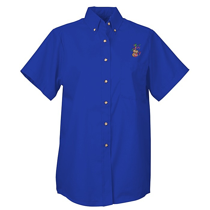Custom Soil Release Button Down SS Poplin Shirt - Ladies'