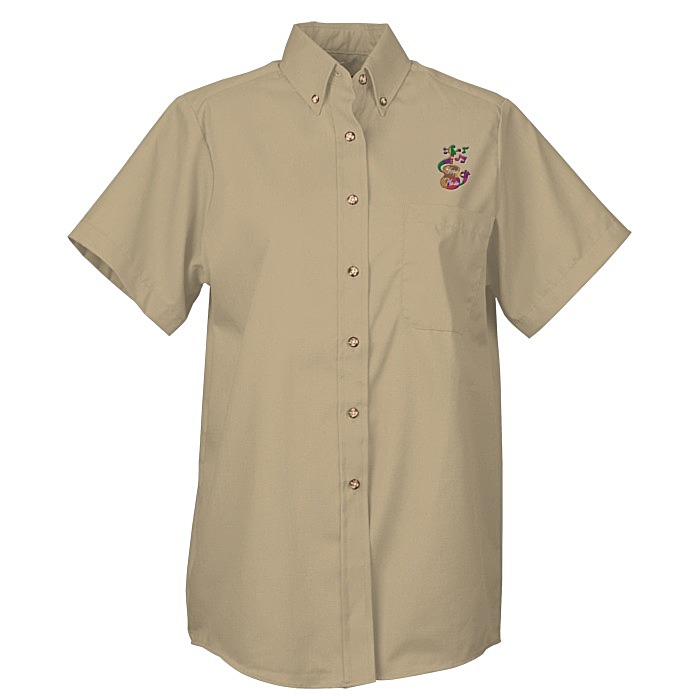 Custom Soil Release Button Down SS Poplin Shirt - Ladies'
