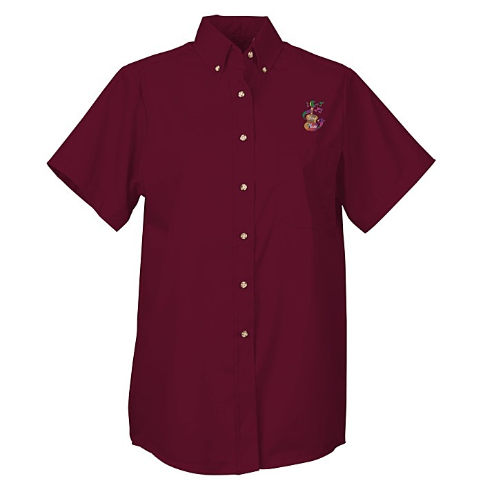Custom Soil Release Button Down SS Poplin Shirt - Ladies'