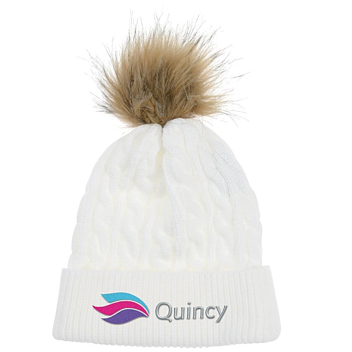 Custom Cable Knit Beanie with Faux Fur Pom Pom - 24 hr