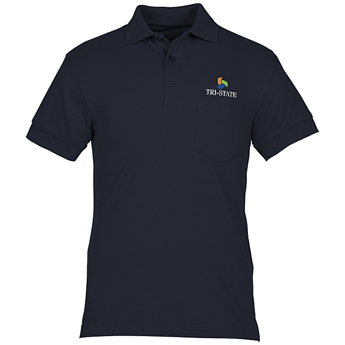 Custom Smooth Touch Blended Pocket Pique Polo - Men's