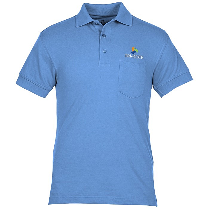 Custom Smooth Touch Blended Pocket Pique Polo - Men's