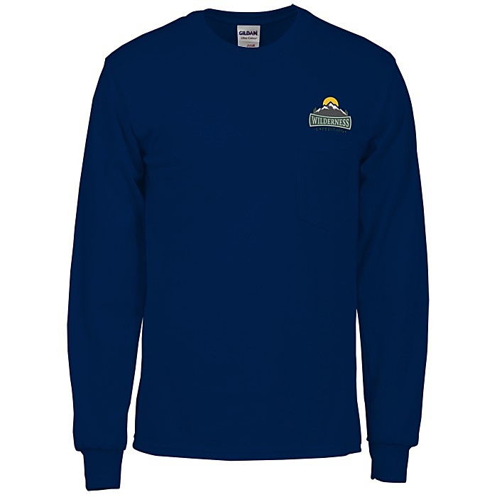 Custom Gildan Ultra Cotton LS Pocket T-Shirt - Embroidered