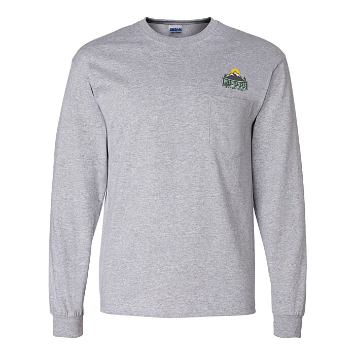 Custom Gildan Ultra Cotton LS Pocket T-Shirt - Embroidered