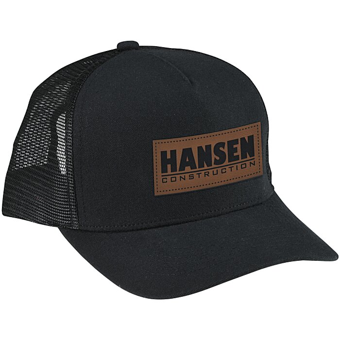 Custom Canvas Five Panel Trucker Cap - Laser Engraved Patch