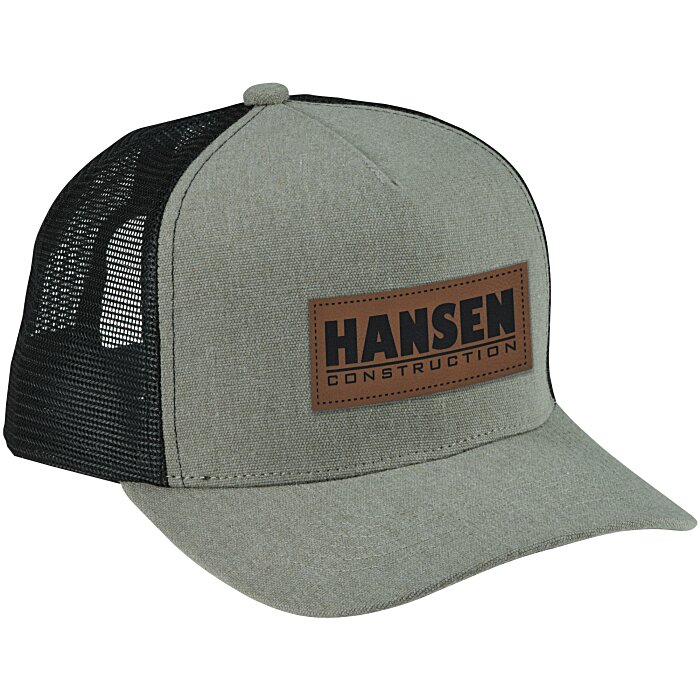 Custom Canvas Five Panel Trucker Cap - Laser Engraved Patch