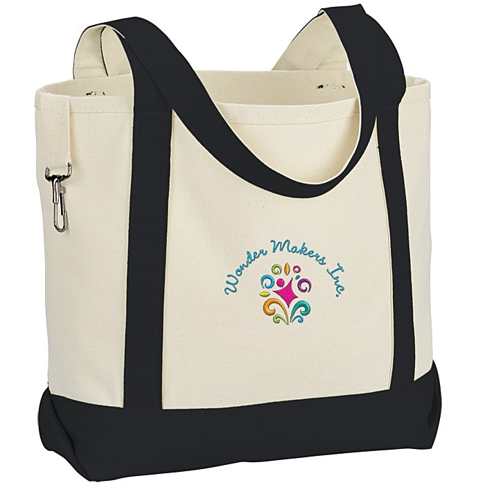 Custom Two-Tone Accent Gusseted Tote Bag - Embroidered