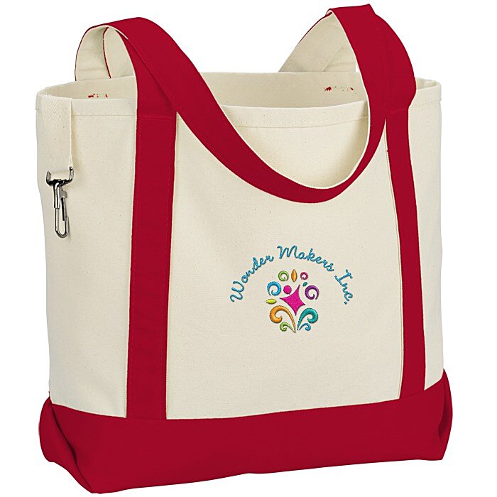 Custom Two-Tone Accent Gusseted Tote Bag - Embroidered