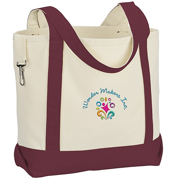 Custom Two-Tone Accent Gusseted Tote Bag - Embroidered