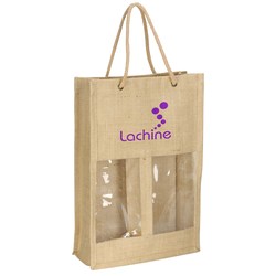 Custom Jute Wine Tote - Double