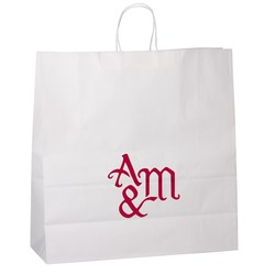 Custom Kraft Paper White Shopping Bag - 18-3/4