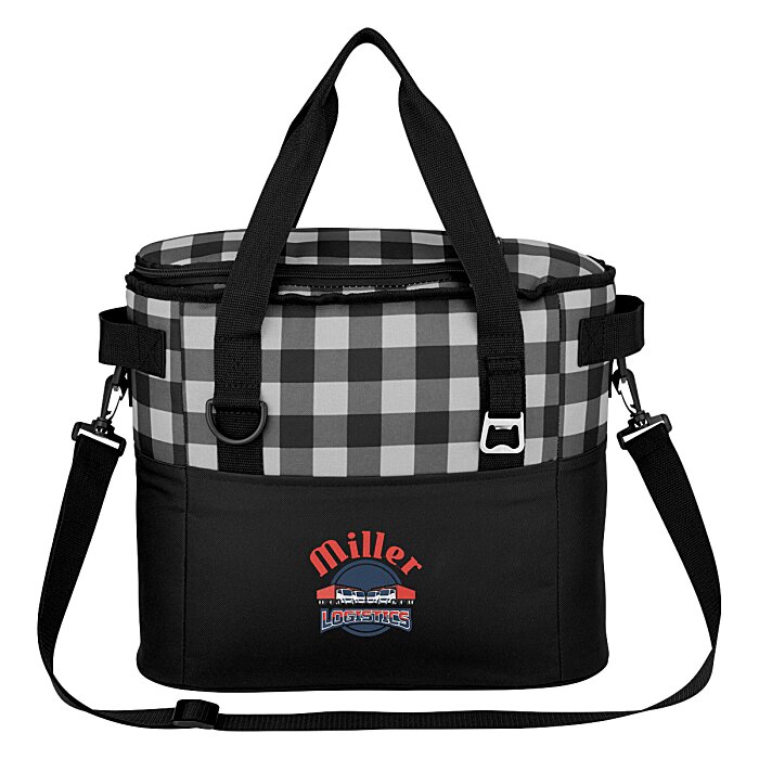 Custom Buffalo Plaid Cooler Bag - Embroidered