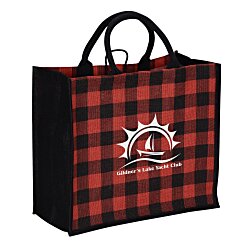 Custom Buffalo Plaid Jute Tote