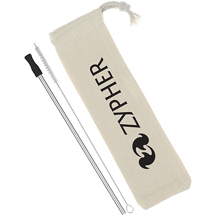 Custom Stainless Straw Set in Cotton Pouch - 1 Pack