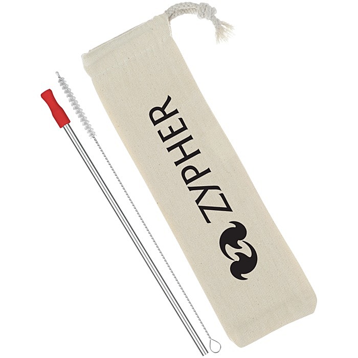 Custom Stainless Straw Set in Cotton Pouch - 1 Pack
