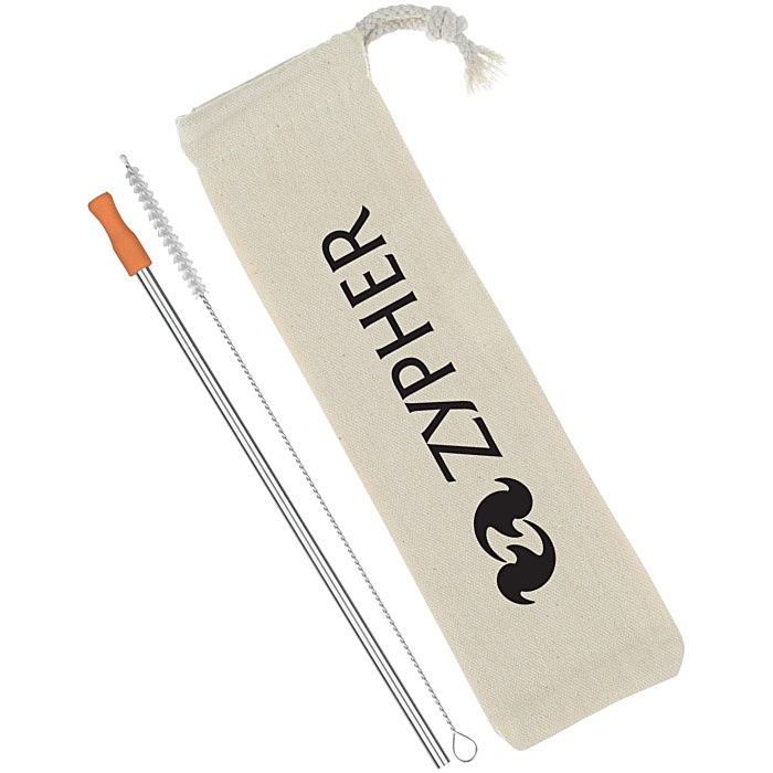 Custom Stainless Straw Set in Cotton Pouch - 1 Pack