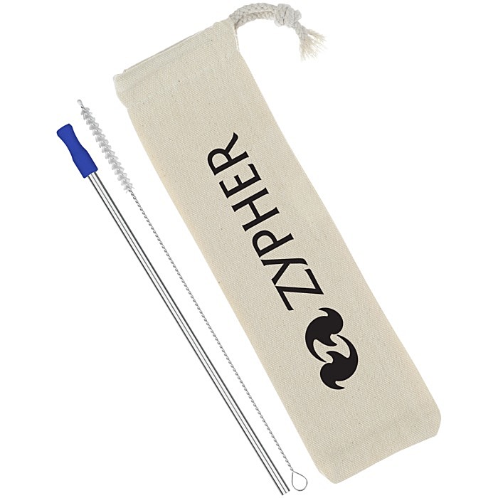 Custom Stainless Straw Set in Cotton Pouch - 1 Pack