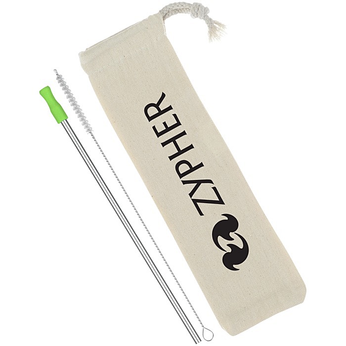 Custom Stainless Straw Set in Cotton Pouch - 1 Pack