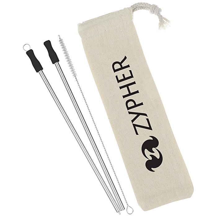 Custom Stainless Straw Set in Cotton Pouch - 2 Pack