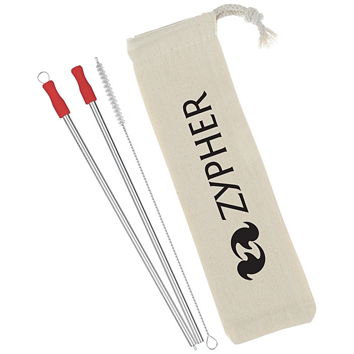 Custom Stainless Straw Set in Cotton Pouch - 2 Pack